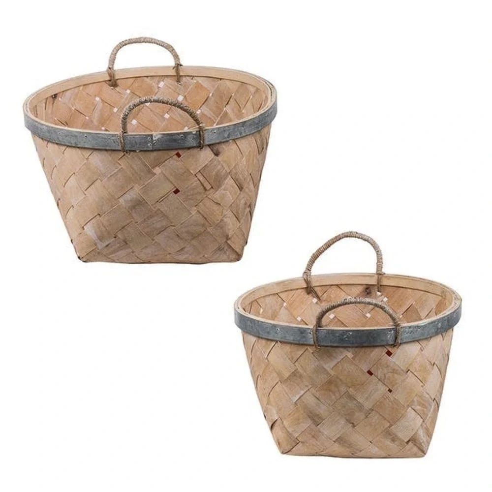 1 Medium A&B Home Woven Bamboo Basket with Galvanized Trim (Med. Shown in photo)